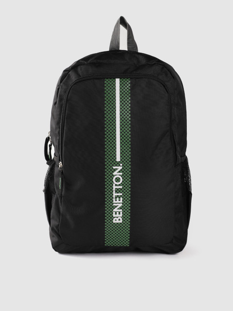 

United Colors of Benetton Unisex Black & Green Brand Logo Print 15 Inch Laptop Backpack