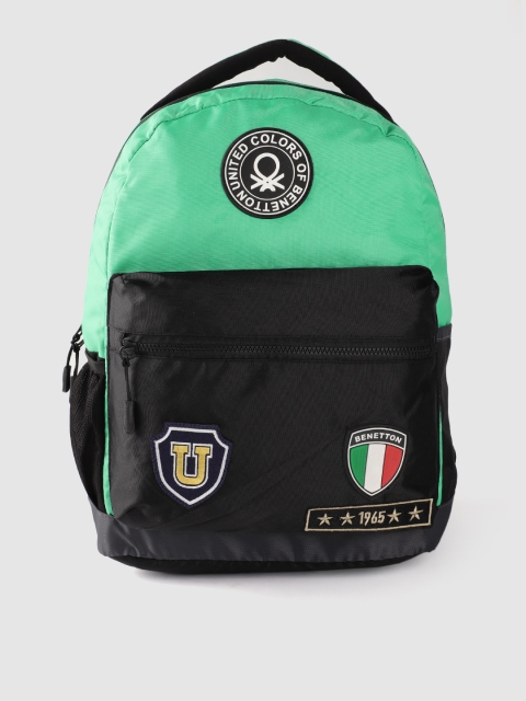 

United Colors of Benetton Unisex Green & Black Colourblock 15 Inch Laptop Backpack