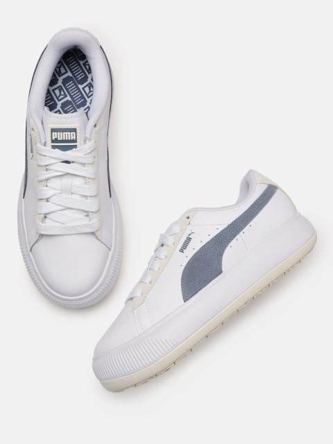 

Puma Women White & Blue Solid Suede Mayu Mix Leather Sneakers