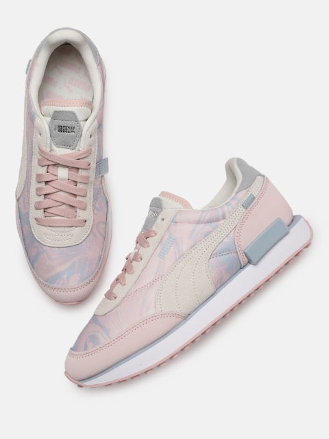 

Puma Women Pink & Blue Printed Future Rider Marble Leather Sneakers