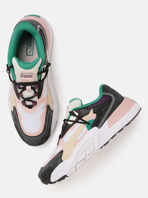 

Puma Women Black & White Colourblocked Hedra Bright Heights Leather Sneakers