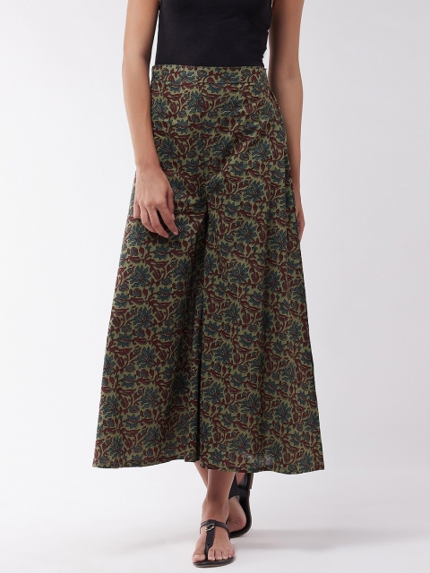 

InWeave Women Green & Maroon Floral Printed Flared Ethnic Palazzos