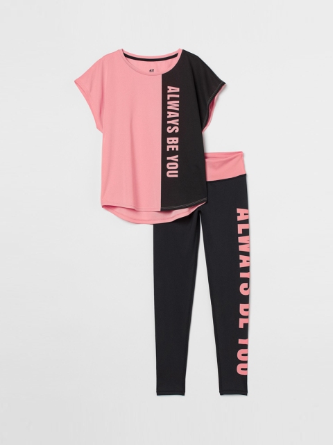 

H&M Girls Pink & Black Colorblocked 2-piece Sports Set