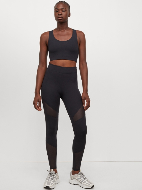 

H&M Women Black Mesh-detail Sports Tights