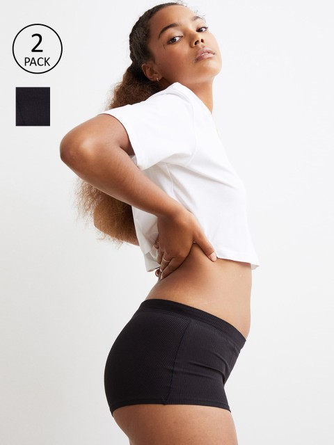 

H&M Women Black 2-Pack Cotton Shortie Briefs-0988627006