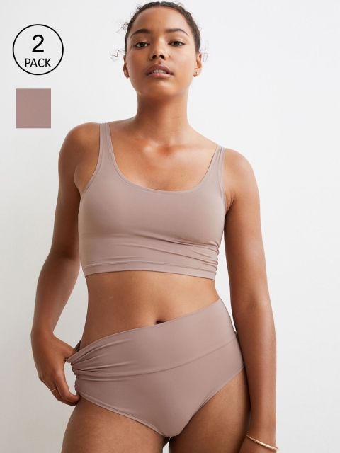 

H&M Women Beige 2-Pack Brazilian Briefs-0994136002