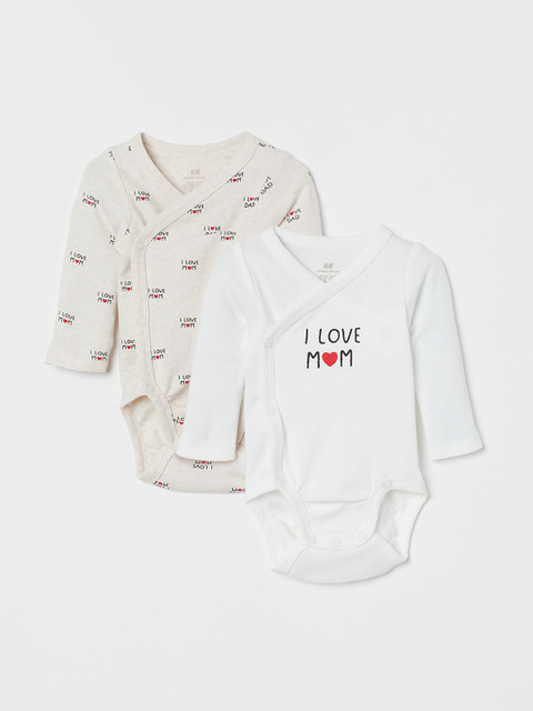 

H&M Girls 2-Pack Long-Sleeved Bodysuits, White