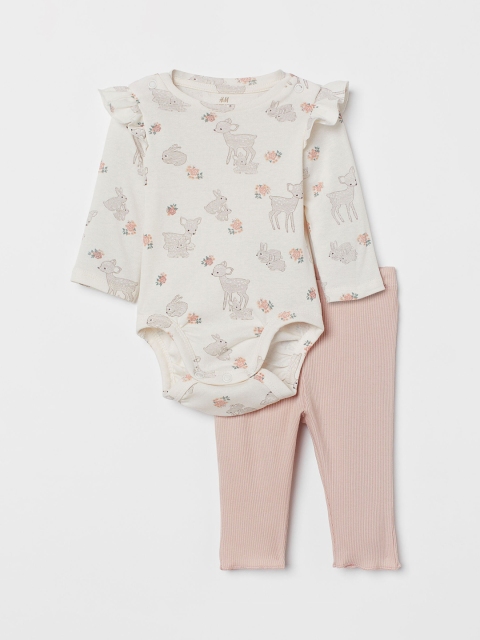 

H&M Girls White & Pink 2-Piece Cotton Set Bodysuits