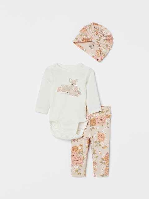 

H&M Girls Pack of 3 White & Orange Printed Cotton Set