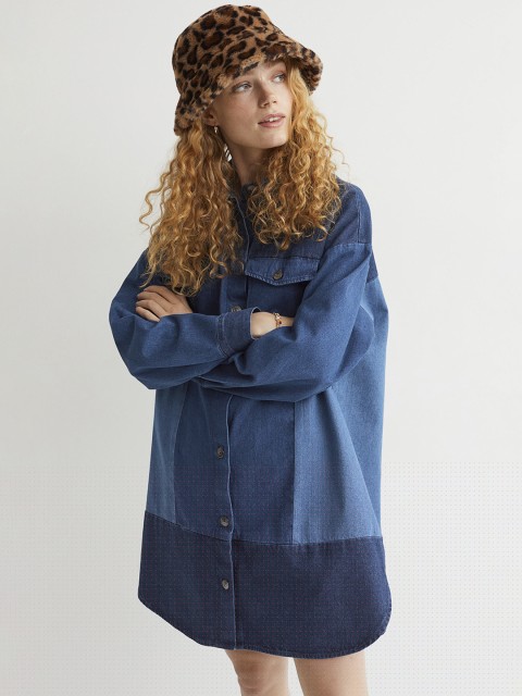 

H&M Women Blue Colourblocked Shirt Mini Dress