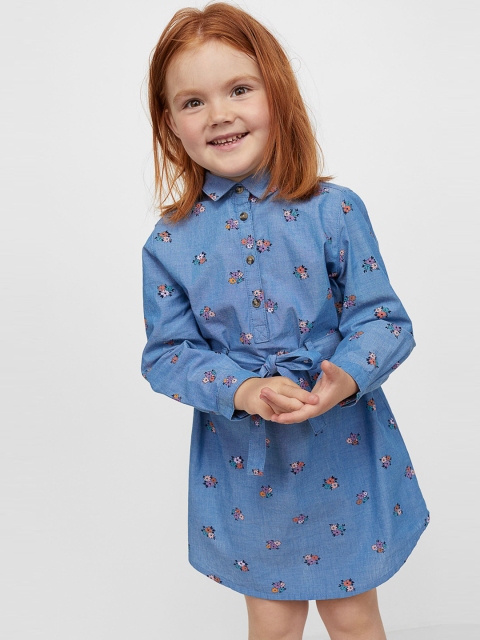 

H&M Girls Belted Shirt Dress, Blue