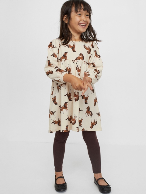 

H&M Girls Beige & Black Animal A-Line 2-Piece Cotton Set Dress