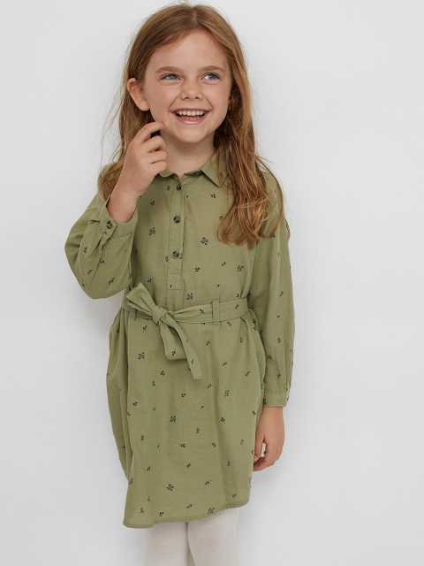 

H&M Girls Green Belted shirt dress