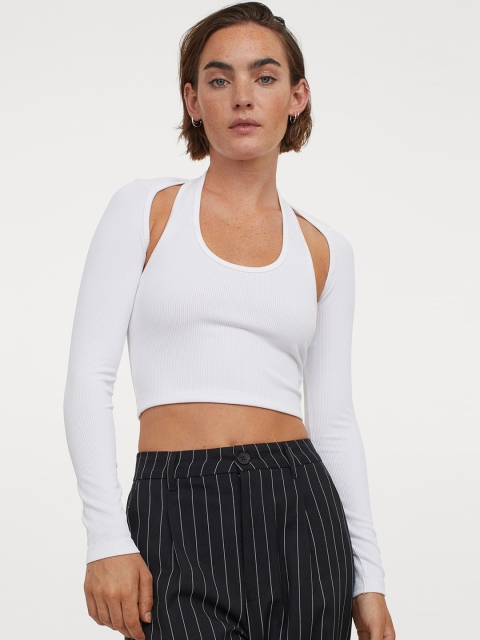 

H&M Women White Ribbed Bolero