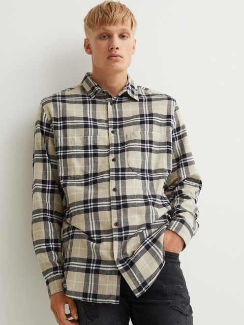

H&M Men Regular Fit Flannel shirt, Beige
