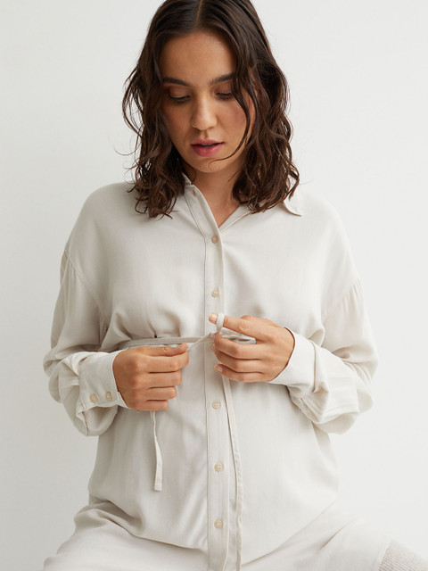 

H&M Women MAMA Tie-Belt Shirt, White