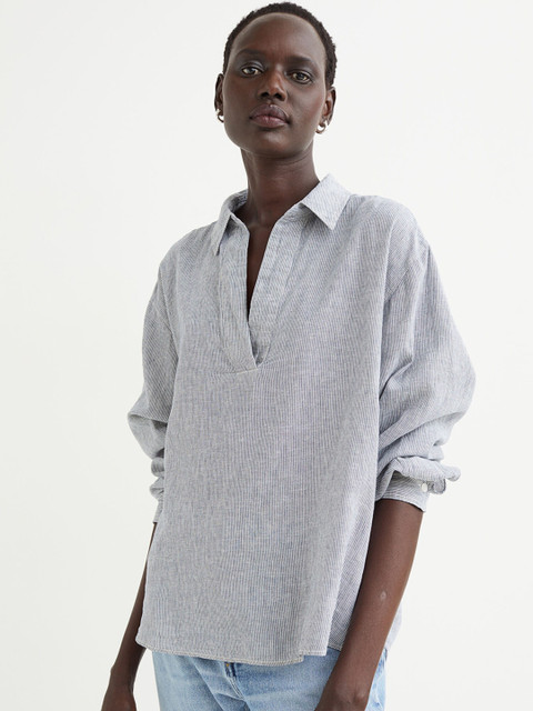 

H&M Women Linen-Blend Shirt, Blue