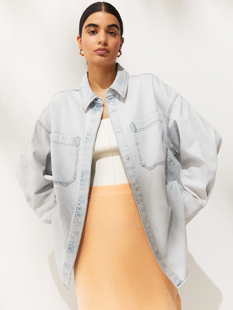 

H&M Women Blue Oversized Denim Shirt