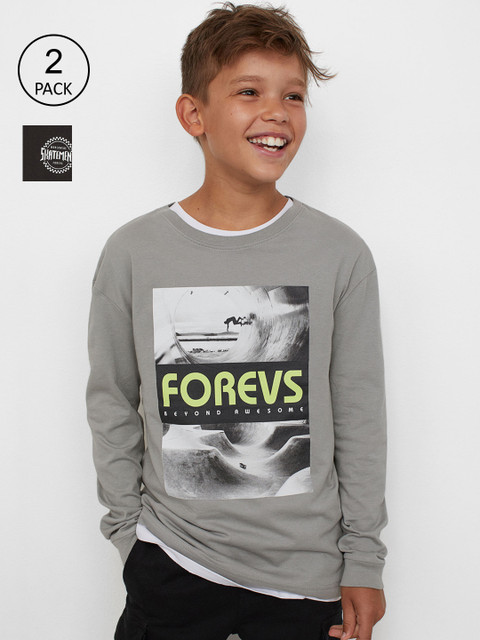 

H&M Boys 2-Pack Printed Jersey Tops, Black