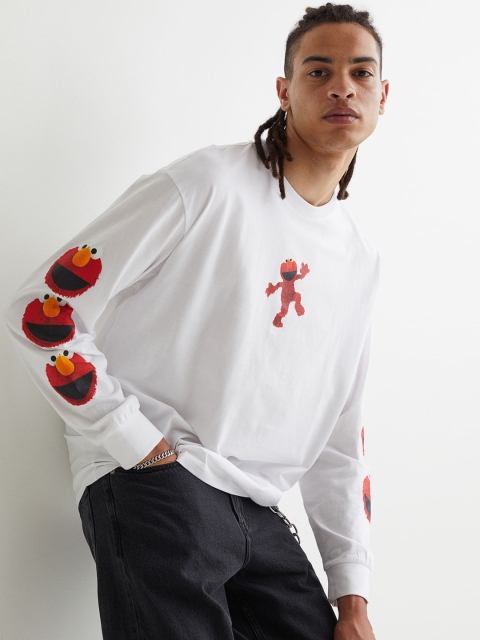 

H&M Men White Printed Relaxed Fit Jersey Top
