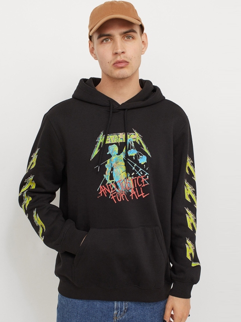 

H&M Men Black Printed Hoodie