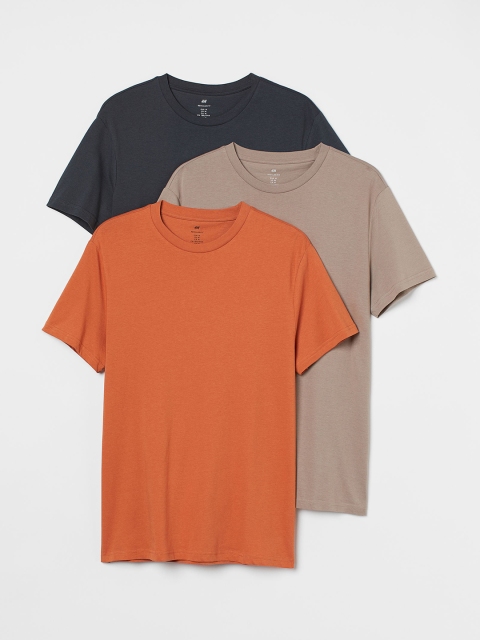 

H&M Men Round Neck Solid 3-pack Regular Fit T-shirts, Beige