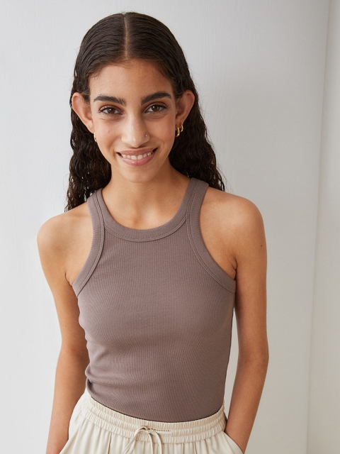 

H&M Women Grey Ribbed Vest Top