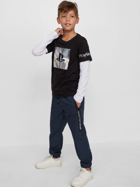

H&M Boys Navy Blue Printed Easy Wash Woven Joggers Trousers