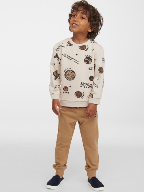 

H&M Boys Beige & Off White 2-Piece Printed Set T-Shirt With Trousers