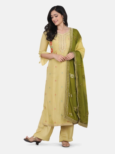 

Shaily Yellow & Green Embroidered Viscose Rayon Unstitched Dress Material