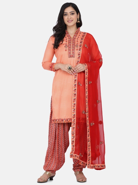 

Shaily Orange & Red Embroidered Unstitched Dress Material