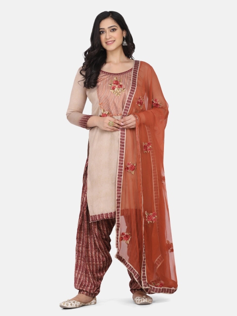 

Shaily Beige & Rust Red Embroidered Unstitched Dress Material