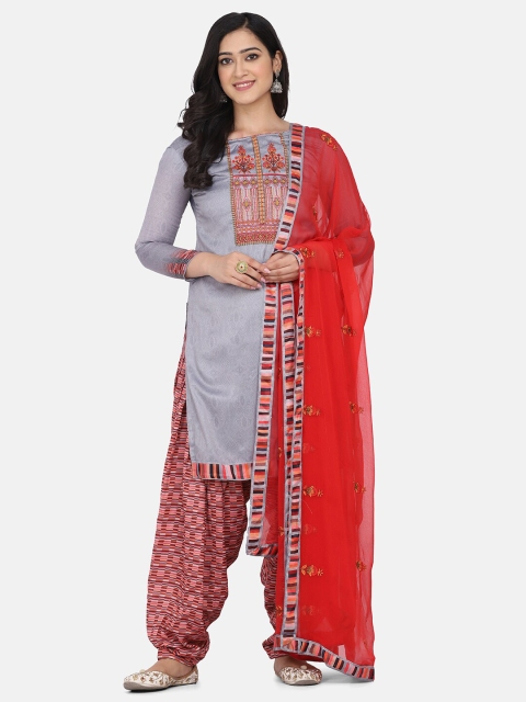 

Shaily Grey & Red Printed Unstitched Dress Material