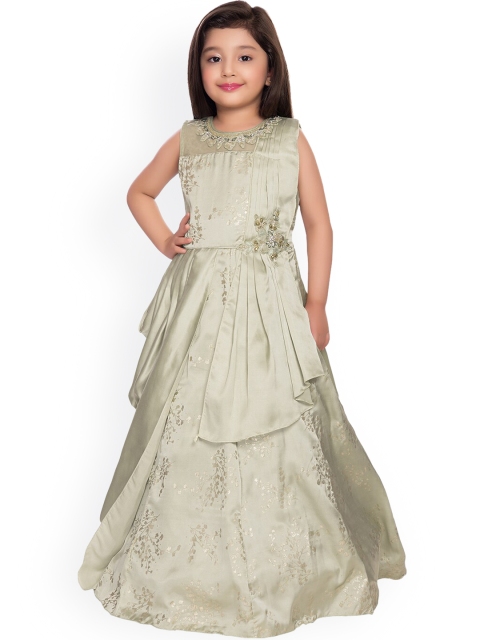 

BETTY Girls Green Embellished Satin Pleated Gown Dress