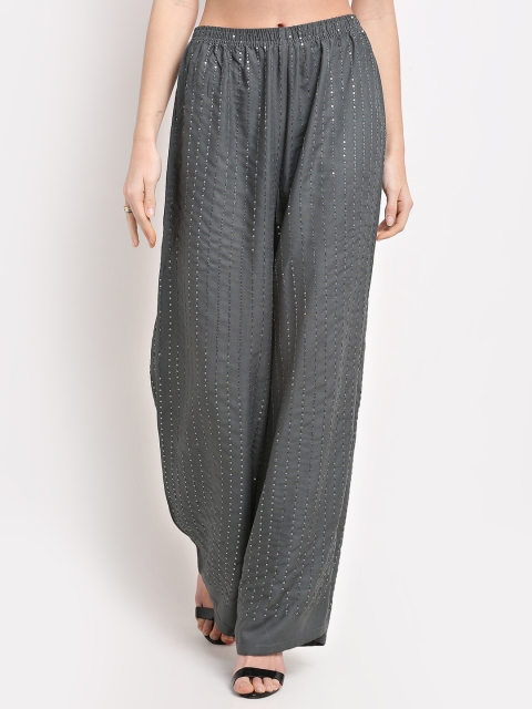

NEUDIS Women Grey Embellished Ethnic Palazzos
