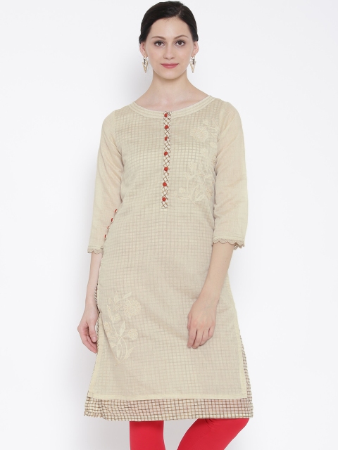 

Rangriti Women Beige Self-Checked Layered Straight Kurta
