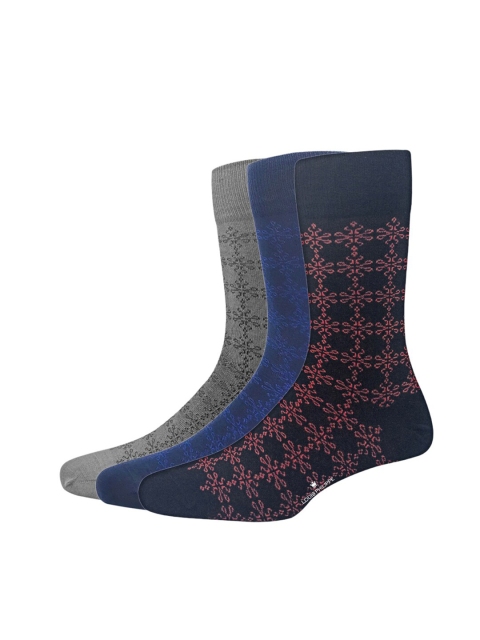 

Louis Philippe Men Pack Of 3 Patterned Calf-Length Socks, Black