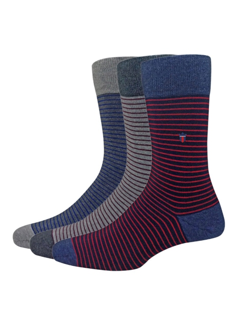 

Louis Philippe Men Pack Of 3 Striped Calf-Length Socks, Navy blue