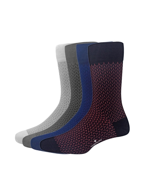 

Louis Philippe Men Pack Of 4 Patterned Cotton Calf-Length Socks, Black