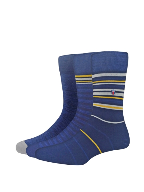 

Louis Philippe Men Pack Of 3 Striped Calf-Length Socks, Navy blue