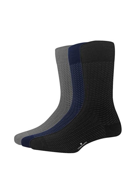 

Louis Philippe Pack-3 Men Patterned Calf-Length Socks, Black