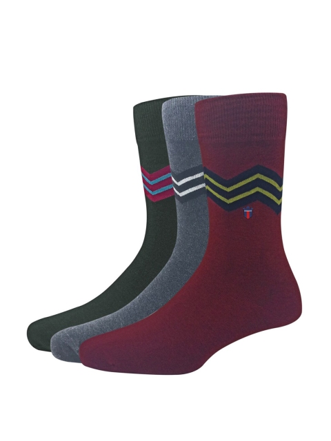 

Louis Philippe Men Pack of 3 Patterned Calf-Length Socks, Maroon
