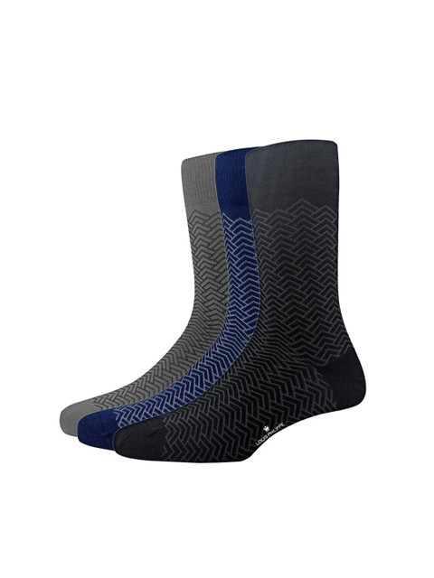 

Louis Philippe Men Pack Of 3 Patterned Calf-Length Socks, Black