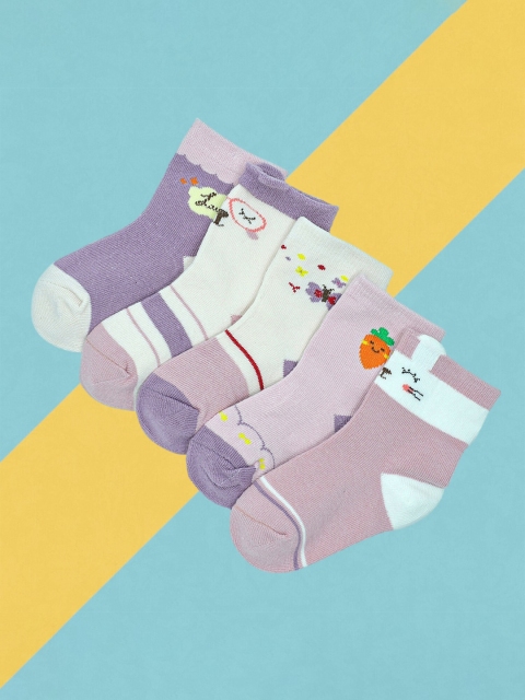 

FEETWELL SHOES Pack-5 Kids Above Ankle-Length Socks, Purple
