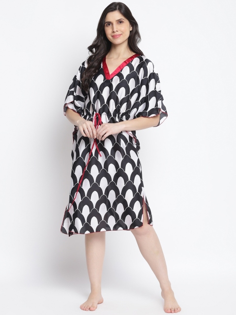 

Organza Women Black & White Printed Satin Kaftan Night Dress