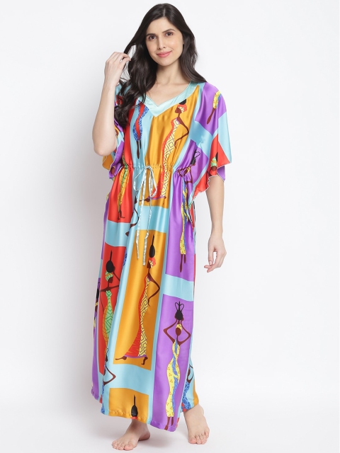 

Organza Women Multi Printed Organza Kaftan, Yellow