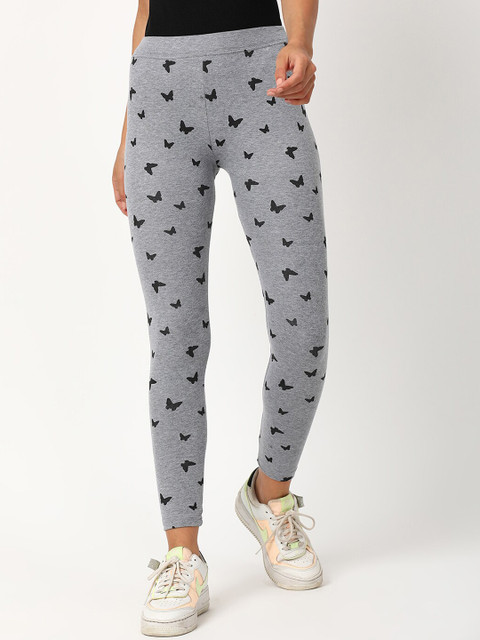 

V2 Value & Variety Women Grey & Black Printed Ankle-Length Cotton Leggings