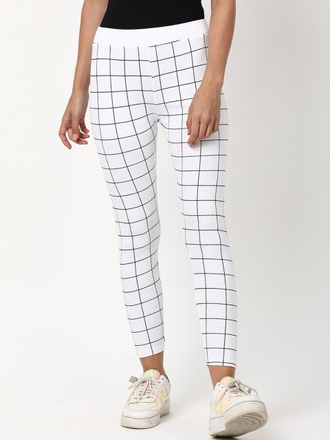 

V2 Value & Variety Women White & Black Checked Cotton Ankle-Length Leggings