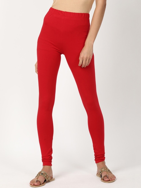 

V2 Value & Variety Women Red Solid Cotton Churidar-Length Leggings