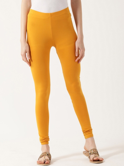 

V2 Value & Variety Women Mustard Yellow Solid Cotton Churidar-Length Leggings